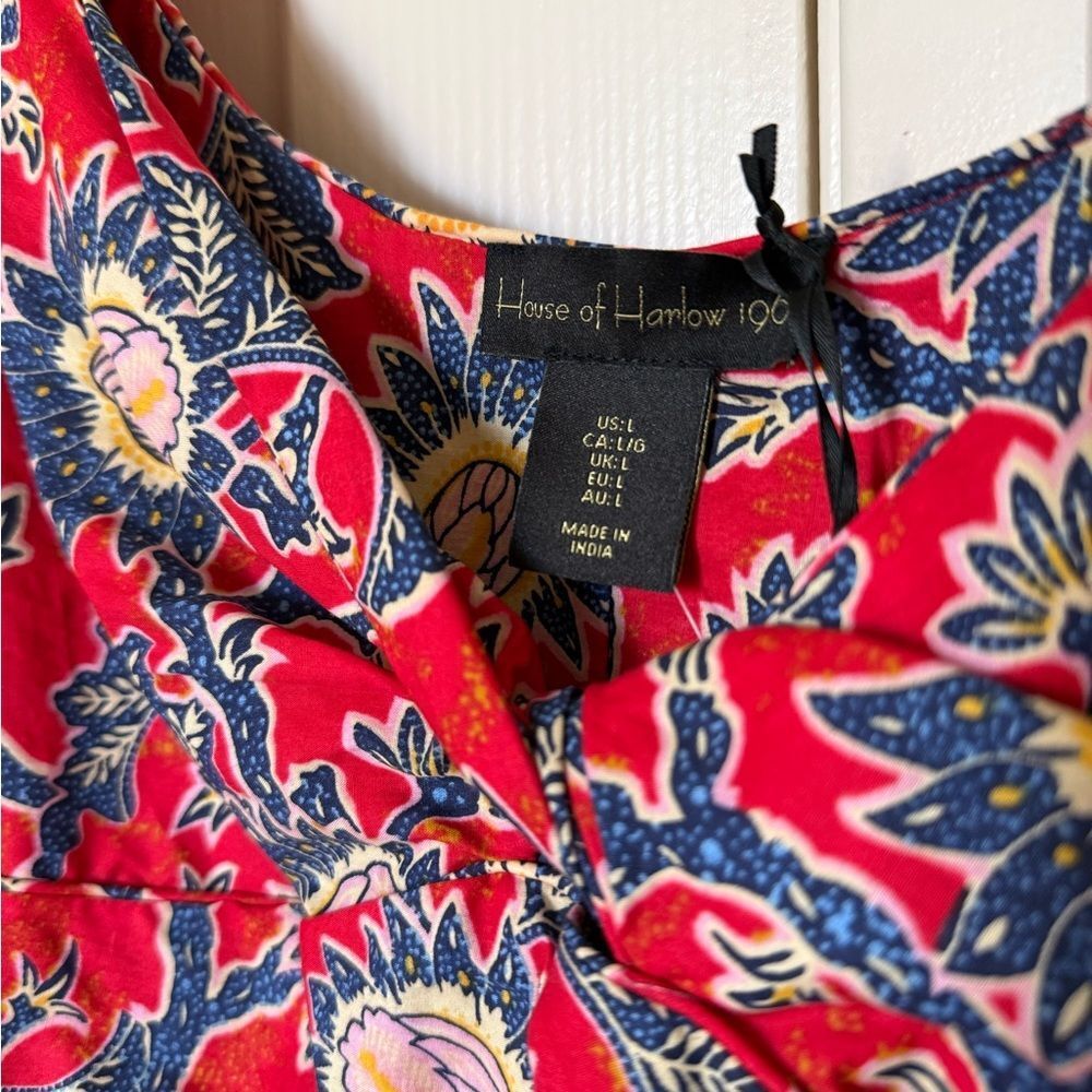 House of Harlow 1960 | NWT Women's Red Floral Knot Tie Sweetheart Dress Size L - Picture 3 of 11